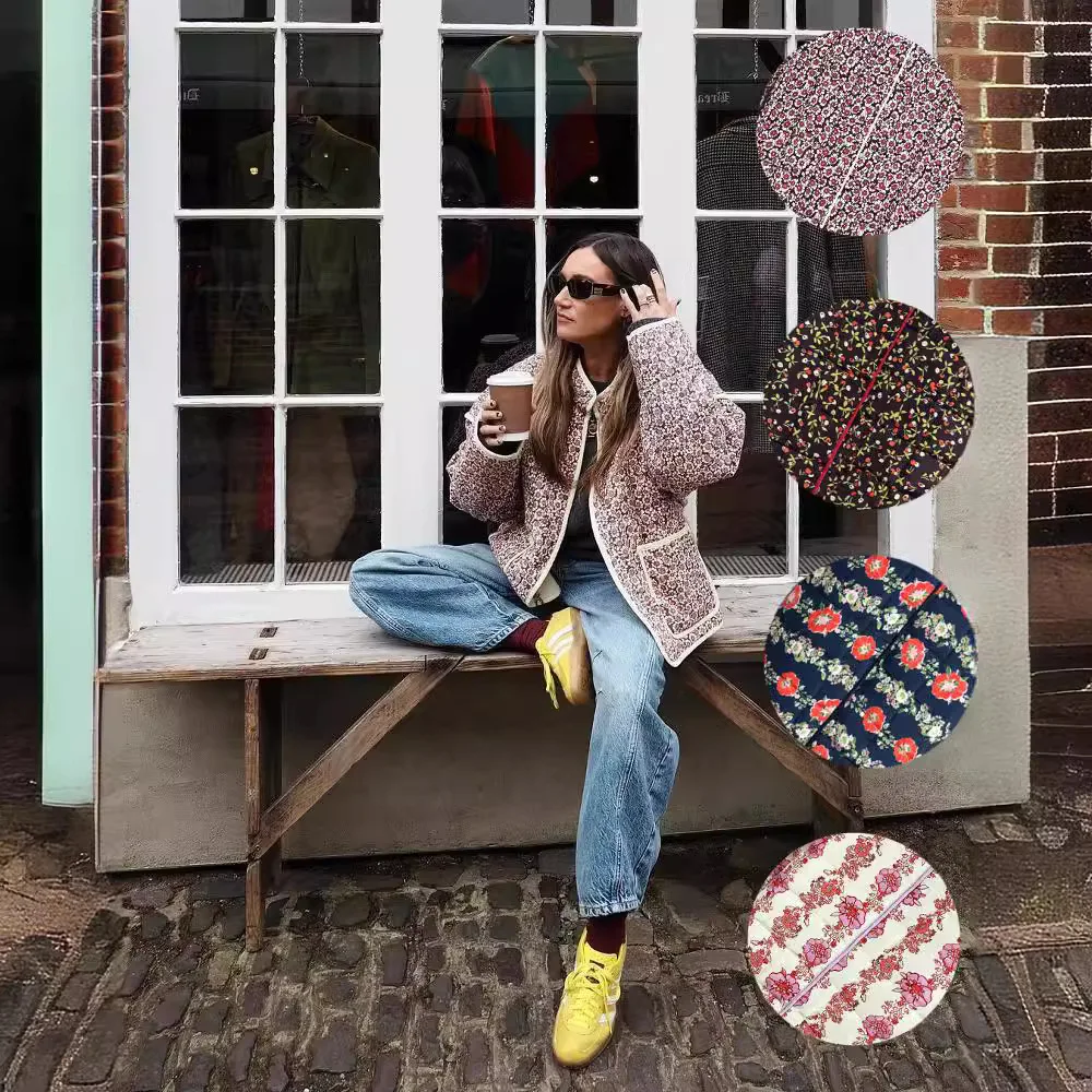 Fashion Vintage Flowers Cotton Jacket Coat Women Autumn Winter New Causal Long Sleeve Outerwear Trendy Commuting Clothing Female