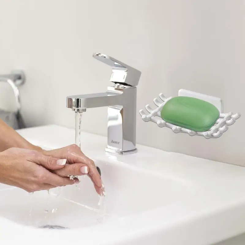 Wall Mounted Soap Dish Drain Soap Holder for Bathroom Self Adhesive Soap Dish Plastic Soap Container Bathroom Accessories