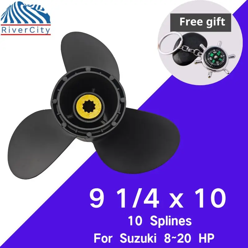 For Suzuki 8HP 9.9hp 15hp Outboard Propeller 9 1/4*10 Boat Motor Stainless Steel Screw Ship Marine Engine 3 Blade 10 Spline