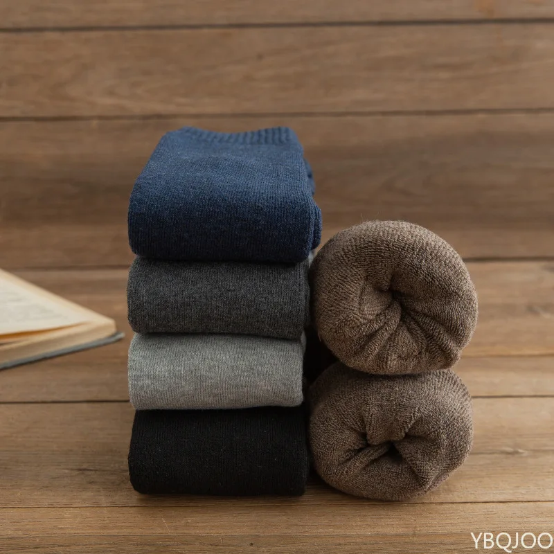 5 pasang kaos kaki panjang pria ukuran besar, kaos kaki betis tinggi untuk musim dingin dengan lapisan bulu tebal, kaos kaki katun panjang berumbai hangat untuk pria