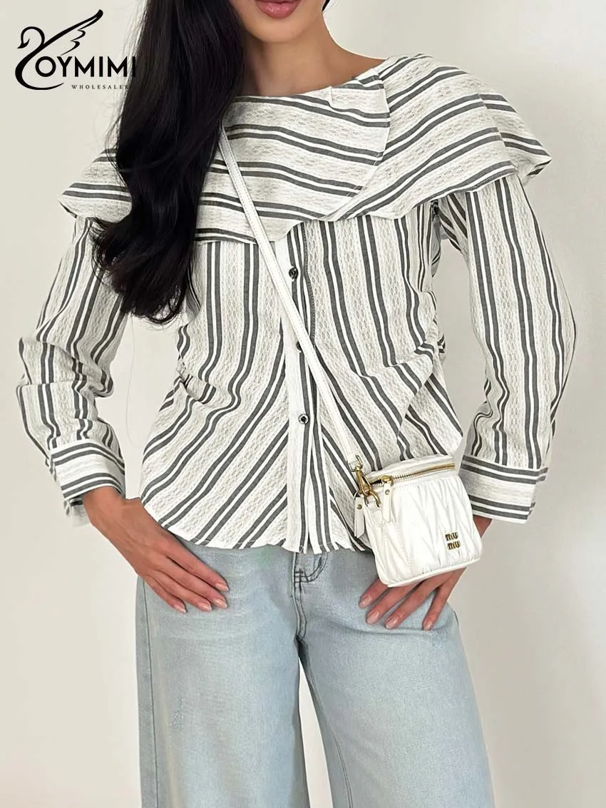 Oymimi Fashion Black Jacquard Woman Blouses Autumn Long Sleeve Patchwork Blouses Elegant Single Breasted Poncho Blouse Female