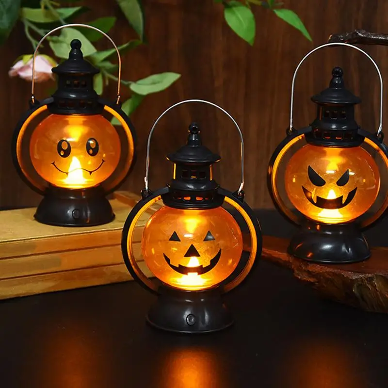 

Halloween Pumpkin Night Lights Portable LED Ghost Lamp Candle Light Retro Small Oil Lamp Halloween Party Home Decor Horror Props