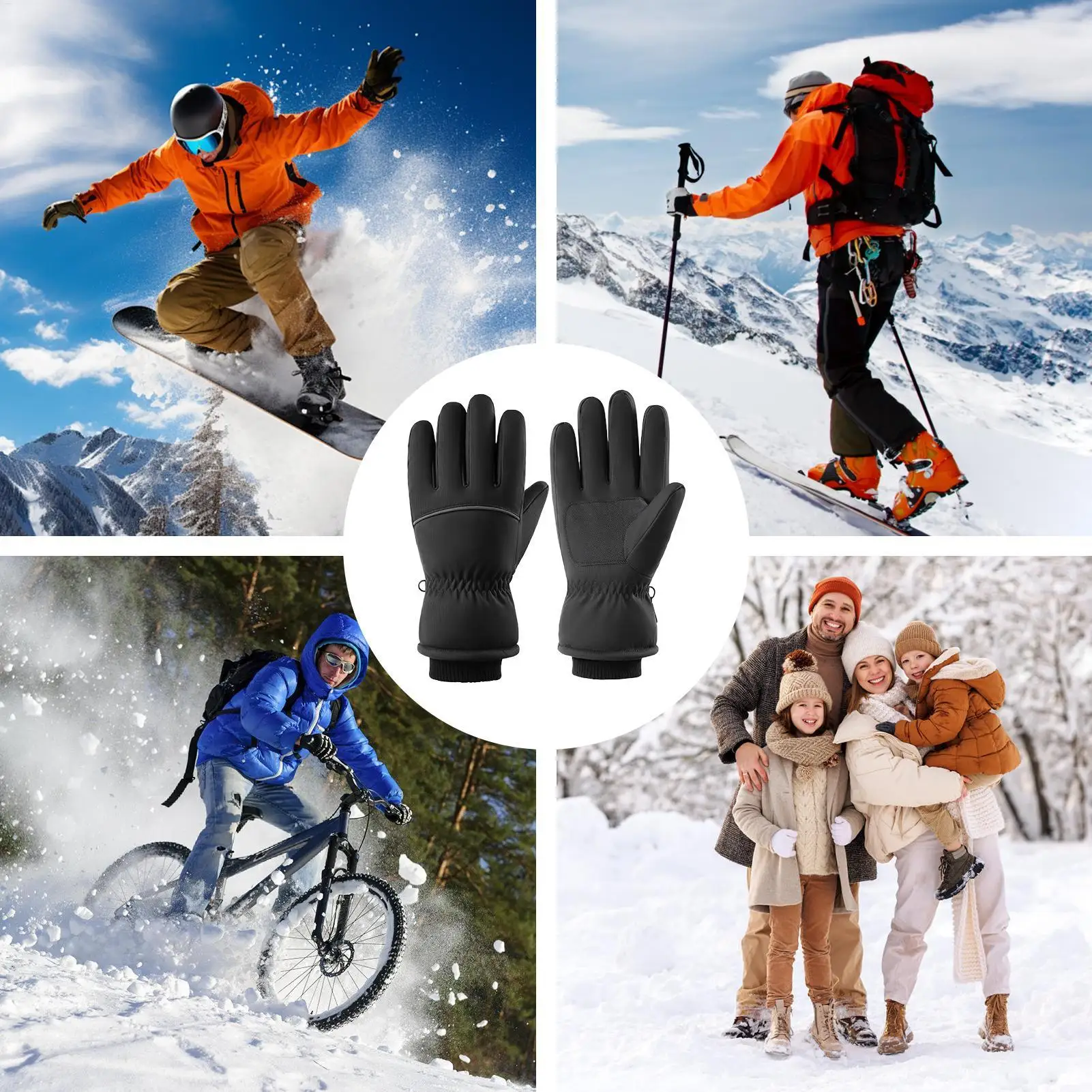 

Снежные перчатки, водонепроницаемые зимние варежки, ветрозащитные перчатки с 5 пальцами для кемпинга, мотоцикла, охоты, тренировок, велоспорта, катания на лыжах