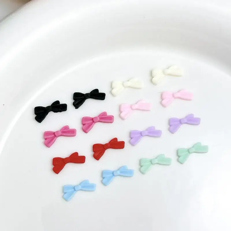 50PCS Mini  Macaron Colored Bows Nail Art Charms Minimalist Line Tie Resin Nail Decorations for Handmade DIY Nails Accessories