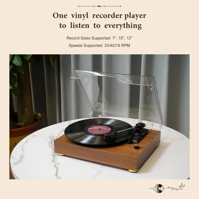 متوفر في المخزون قرص دوار خشبي عتيق 3 سرعات بلوتوث مشغل تسجيلات فينيل هاي فاي مع مكبرات صوت مدمجة لهدايا عيد الميلاد