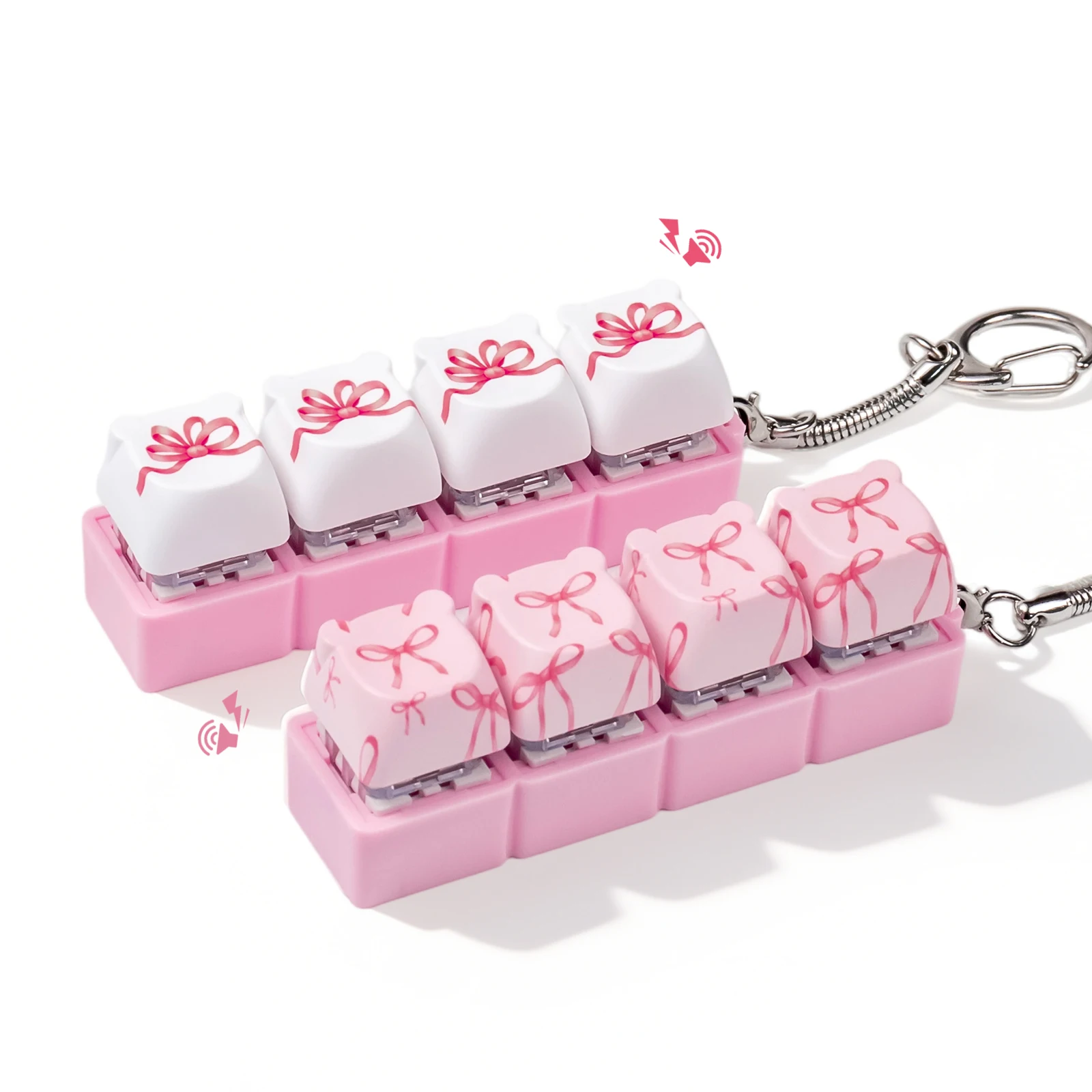 4-Tasten Rosa Schleife Fidget Toys Tastatur-Klicker Schlüsselanhänger Sensorisches Spaßspielzeug zur Angstlinderung Tastatur-Fidget-Klicker