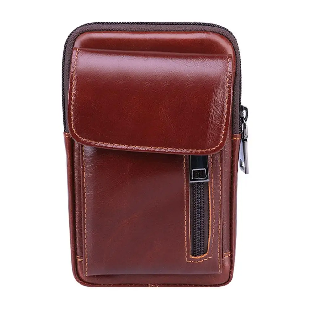 

Retro Men Cowhide Waist Bag Fanny Pack Brown Phone Pouch Lightweight Durable Buckle Key Holder Travel Hiking Camping Picnic Work