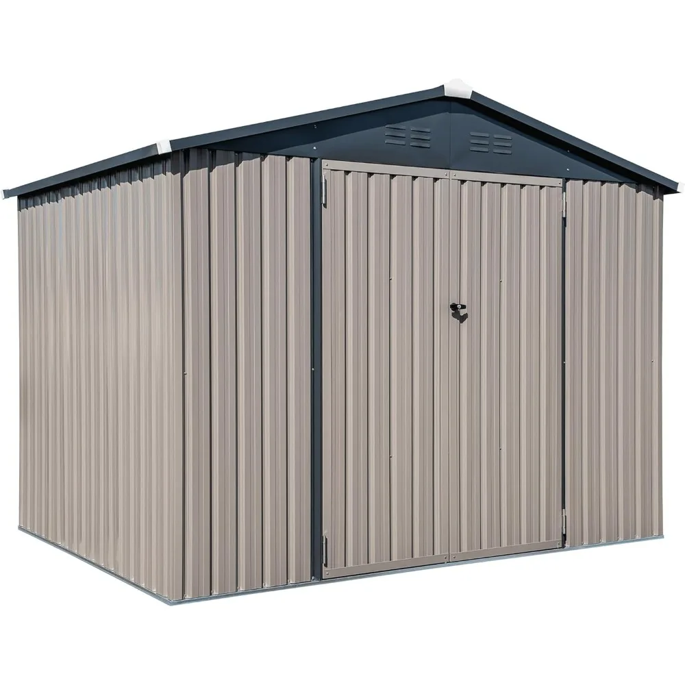 

Metal Outdoor Galvanized Steel Storage Shed with Lockable Doors for Backyard or Patio Storage of Bikes, Grills, Supplies, Tools