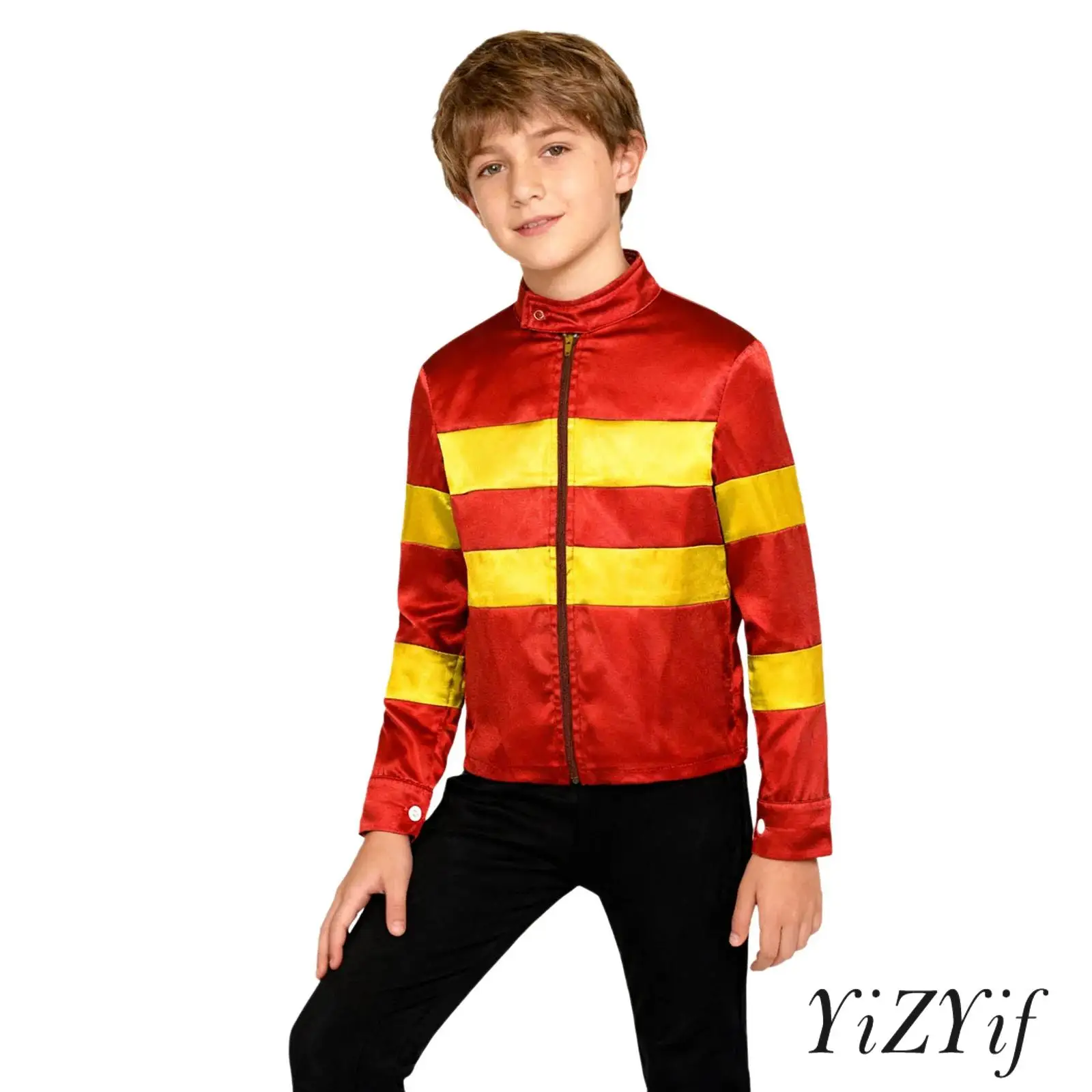 

Kids Horse Rider Costume Mock Neck Long Sleeve Color Block Zip-Up Jacket Horse Racer Training Costume Halloween Outfit
