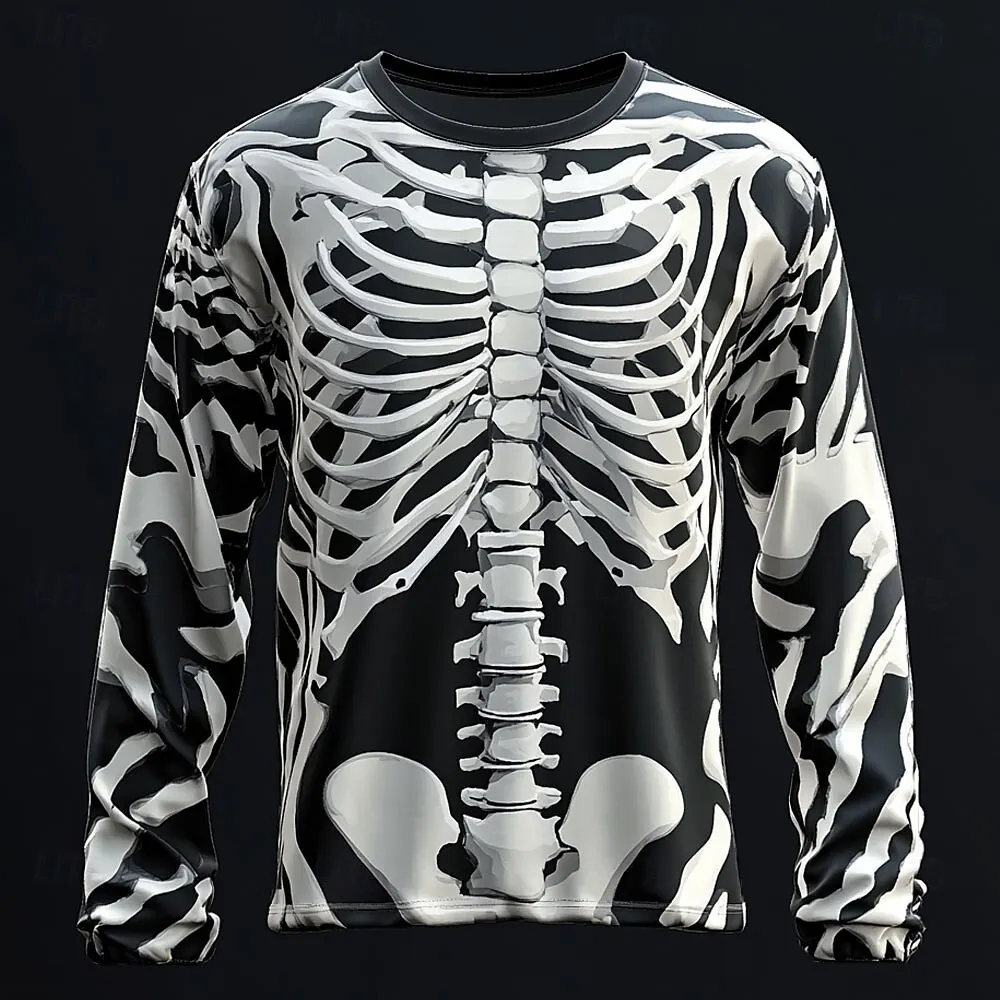 

2025 Halloween Skeleton Print Long Sleeve T-Shirt for Men GothicTrendy Streetwear Casual Tops Halloween Party Tee Fall Winter