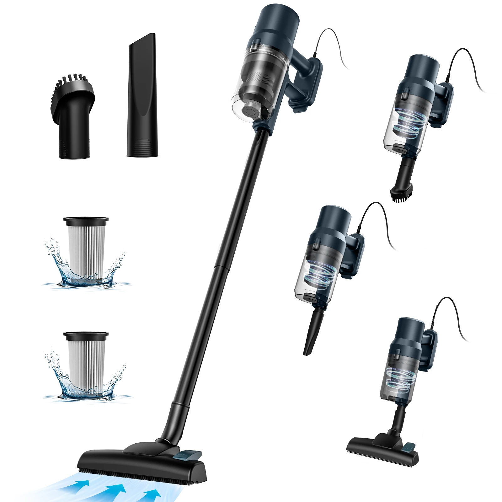 6-in-1 Kabelgebundener Stabstaubsauger, 21 KPa, 600W, 2 HEPA-Filter, Leichter Staubsauger mit Kabel, Starke Saugkraft, 5m Kabel & 1,2L Staubbehälter, Staubsauger für Hartböden und Teppiche