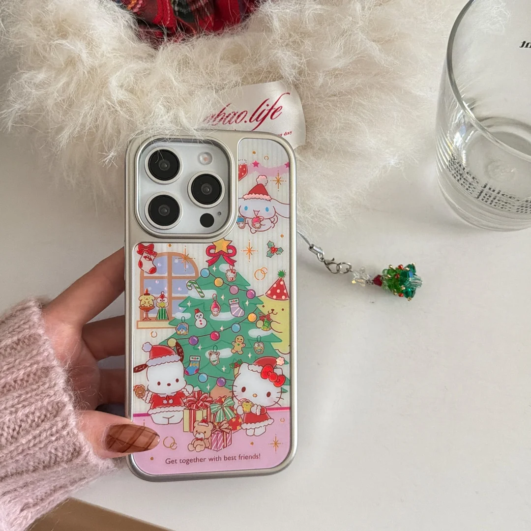 

Green Christmas Tree pendant Case For IPhone 17 Air 14 15 16 Pro Max Plus Plating Shockproof Bumper Cover Case Funda
