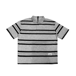 Korean Boyfriend Summer 2024 New Patchwork Polo Shirts Printing Stripes Fashion Loose Minimalist Casual Short Sleeved Tops