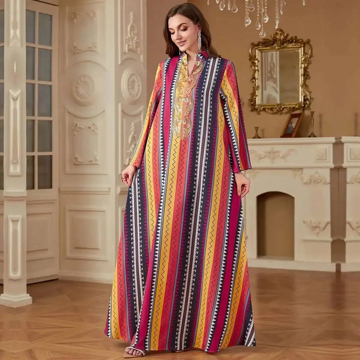 

4264 Dubai Muslim Abaya New Fashion Printed Women's Dress 2026 Muslim Long Dress Robe Abaya Ramadan Dubai Luxury Islam Elegant