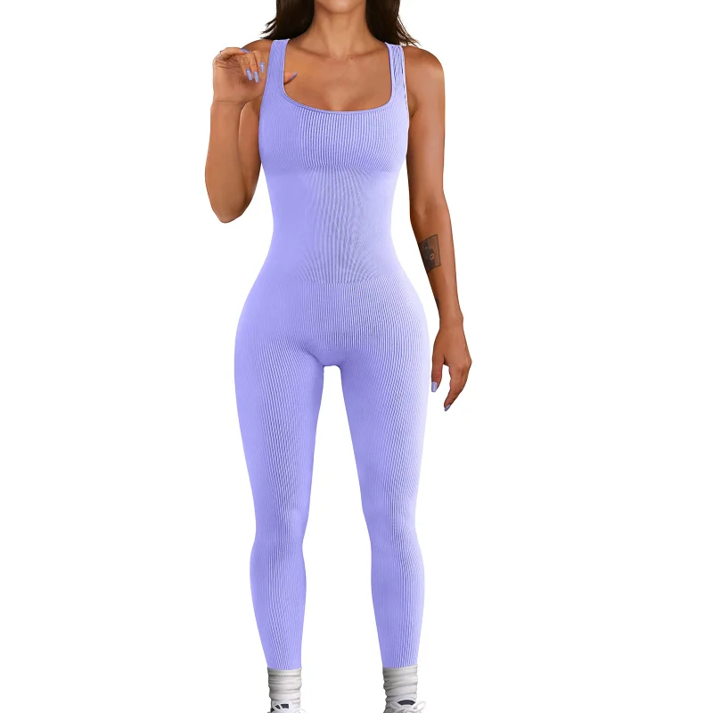 Dames Mouwloze Tank Topsuit Jumpsuit Met Schroefdraad Vierkante Hals Lift Heup Slanke Sexy Jumpsuit Bruine Bodysuit Witte Jumpsuits