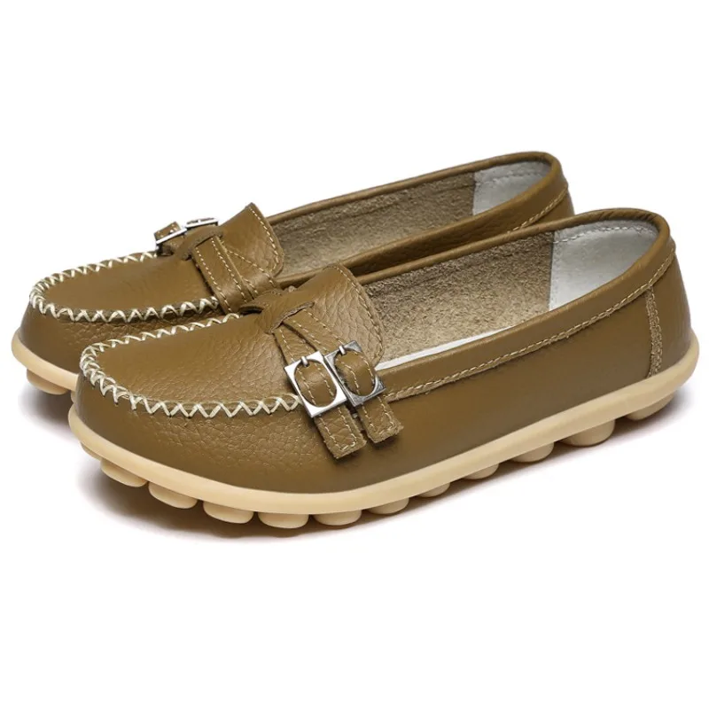 Spring Autumn Women Slip-On Soft Leather Loafers Lady Rubber-Soled Nurse Shoes Adult Commuter Casual White Shoes Casual Moccasin view 5