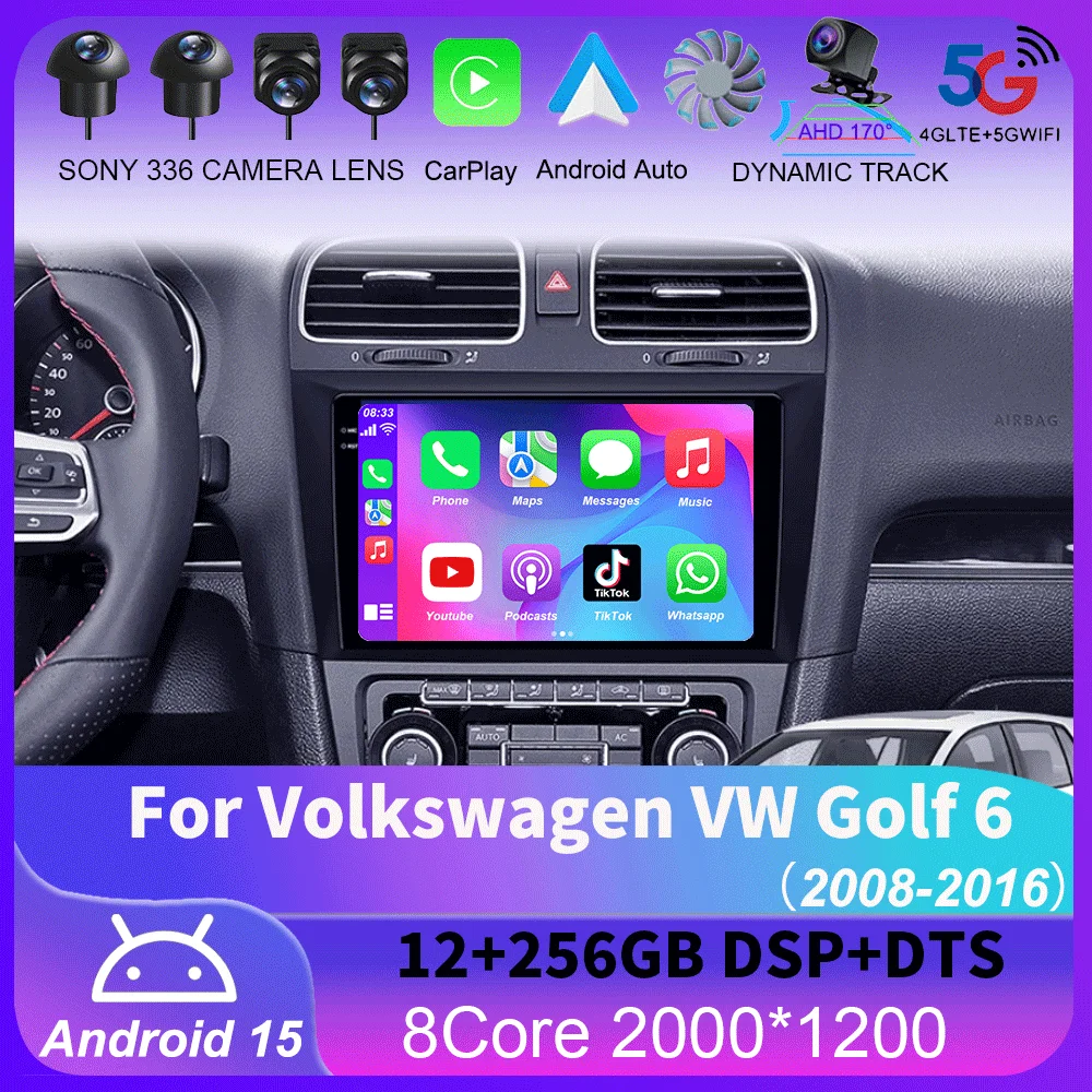 

Android 15 For Volkswagen VW Golf 6 2008 - 2016 Car Radio Carplay Auto Multimedia Stereo Video Player GPS Navigation QLED 4G DSP