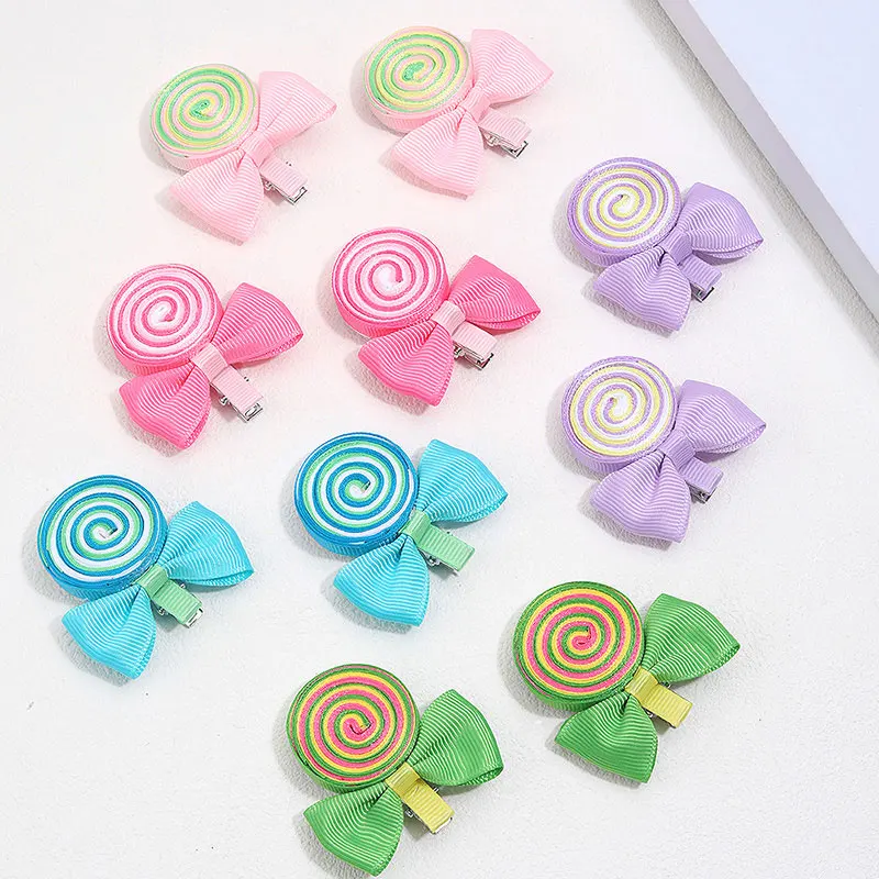 Sweet Hair Bows Clip For Girls Lollipop Hairpins Rainbow Candy Barrettes Headwear Childrens Hair Clips Hair Accessories