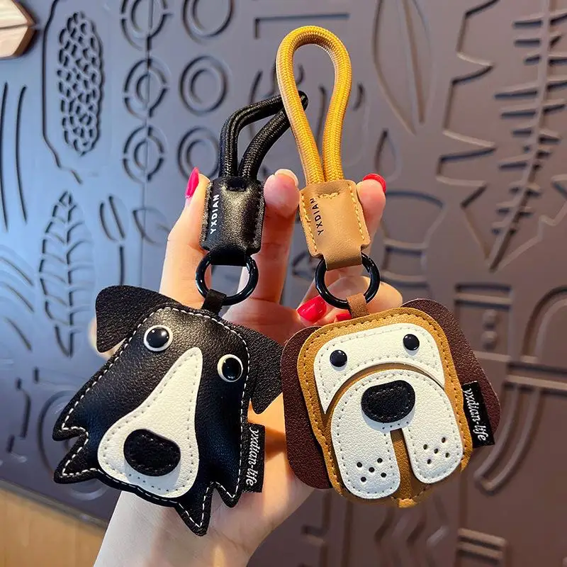 Trendiger Leder-Autoschlüsselanhänger mit niedlichem Welpen-Design, Rucksack-Charm, Schlüsselring-Anhänger, Geschenk für Tierliebhaber – Detail 3