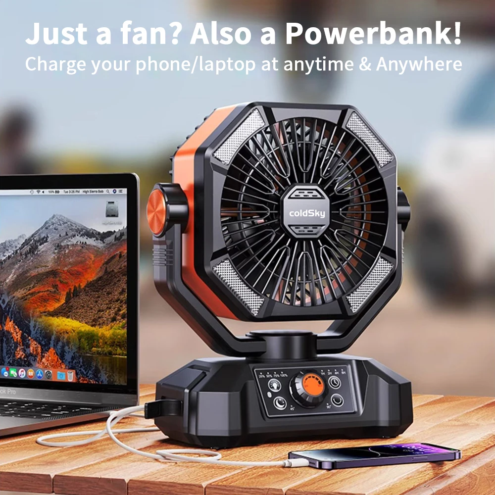 coldSky 20000mAh Battery Camping Fan with 4 LED Lantern 8 Speeds Desk Fan Portable Outdoor Fan for Tent Power Outages Jobsite image 5