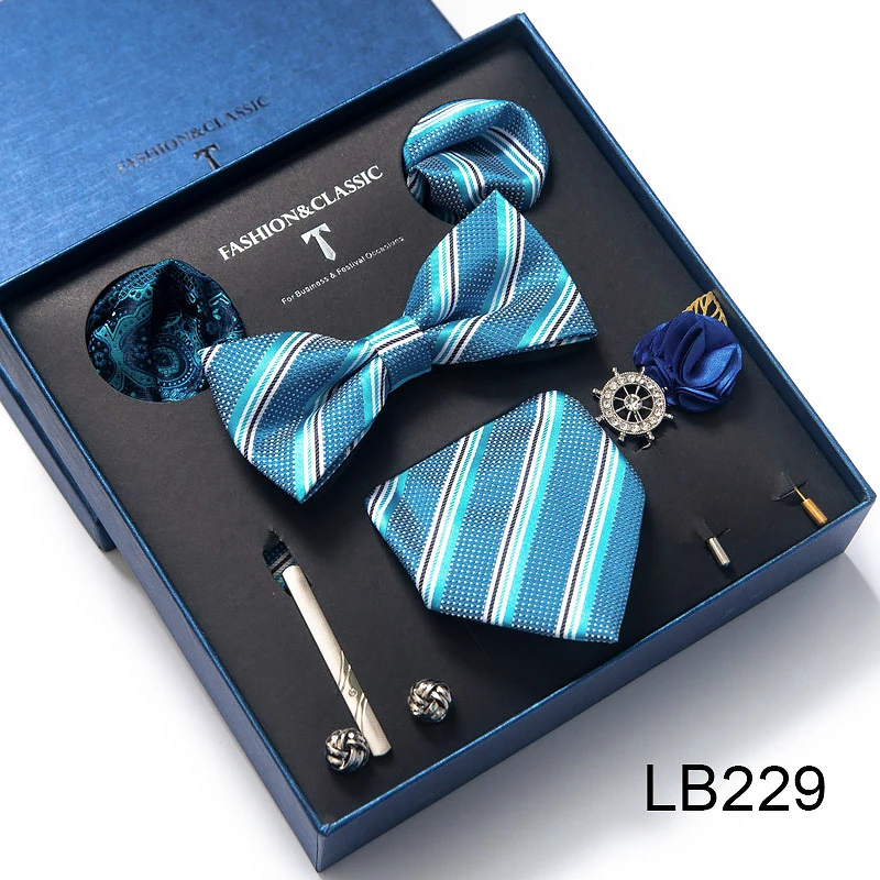 Hochwertiges Krawatten-Set, luxuriöse Geschenkbox, Seidenkrawatten-Set, 8 cm, festliches Geschenk, Krawatte, Einstecktücher, blaues Weihnachtsgeschenk – Detail 30
