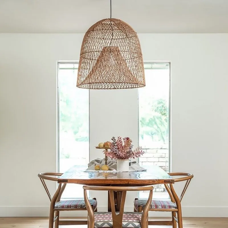 

Vintage Style Retro Led Pendant Light Simple Creative Bedroom for Living Dining Room Table Hand Woven Bamboo Weaving Fixture