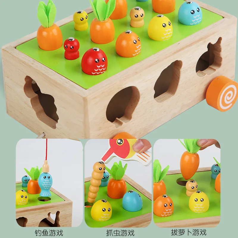 Blokken Kinderpuzzelspeelgoed Boerderijvissen Vorm Koppelen Wortel Trekken Plezier Baby Koppelen Kleine auto Speelgoed Ouder-kind activiteiten