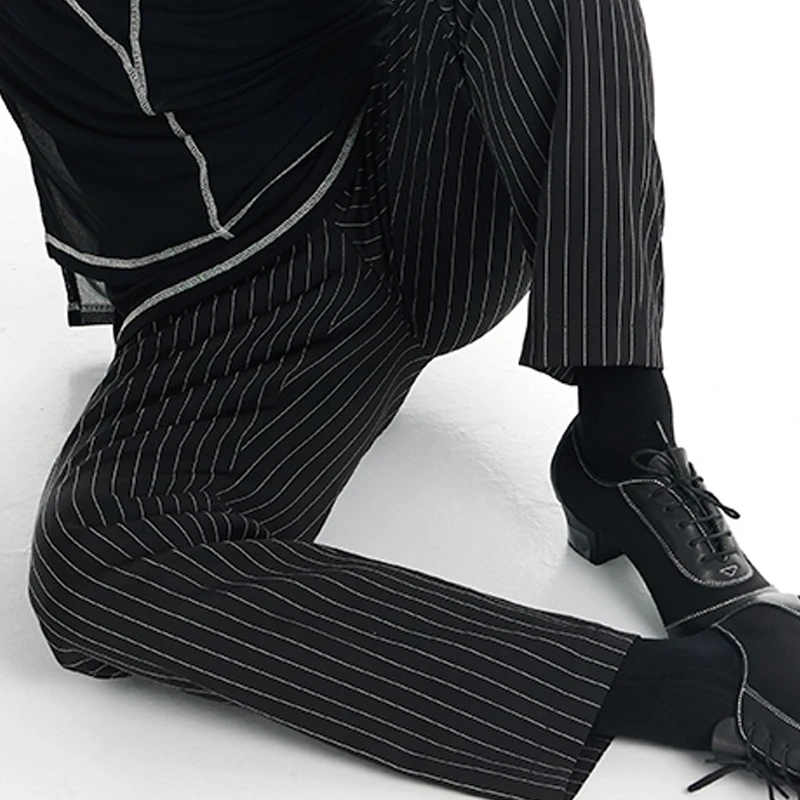 Heren Nationale Standaard Latin Dans Broek Hoge Taille Gestreepte Ballroom Dans Broek Mannelijke Rumba Moderne Dansbroek SL12820