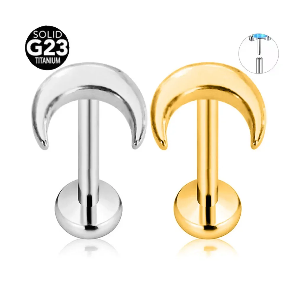 

F136 titanium alloy flat ear studs, stainless steel insert rods, decorative head, moon lip studs, cochlear ear bone studs, titan
