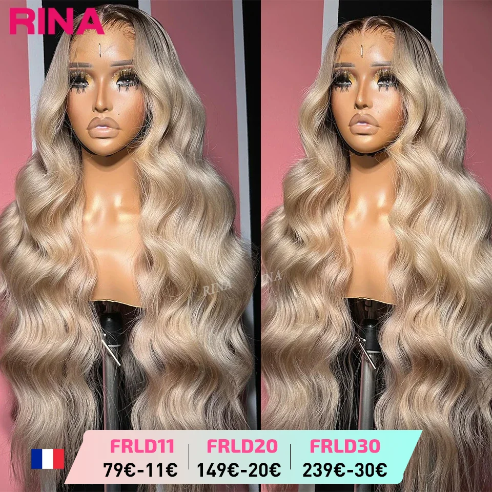 Perruques frontales en dentelle de couleur blonde ombrée 13x6 pour femmes, cheveux humains ondulés, perruque frontale en dentelle blonde cendrée ombrée