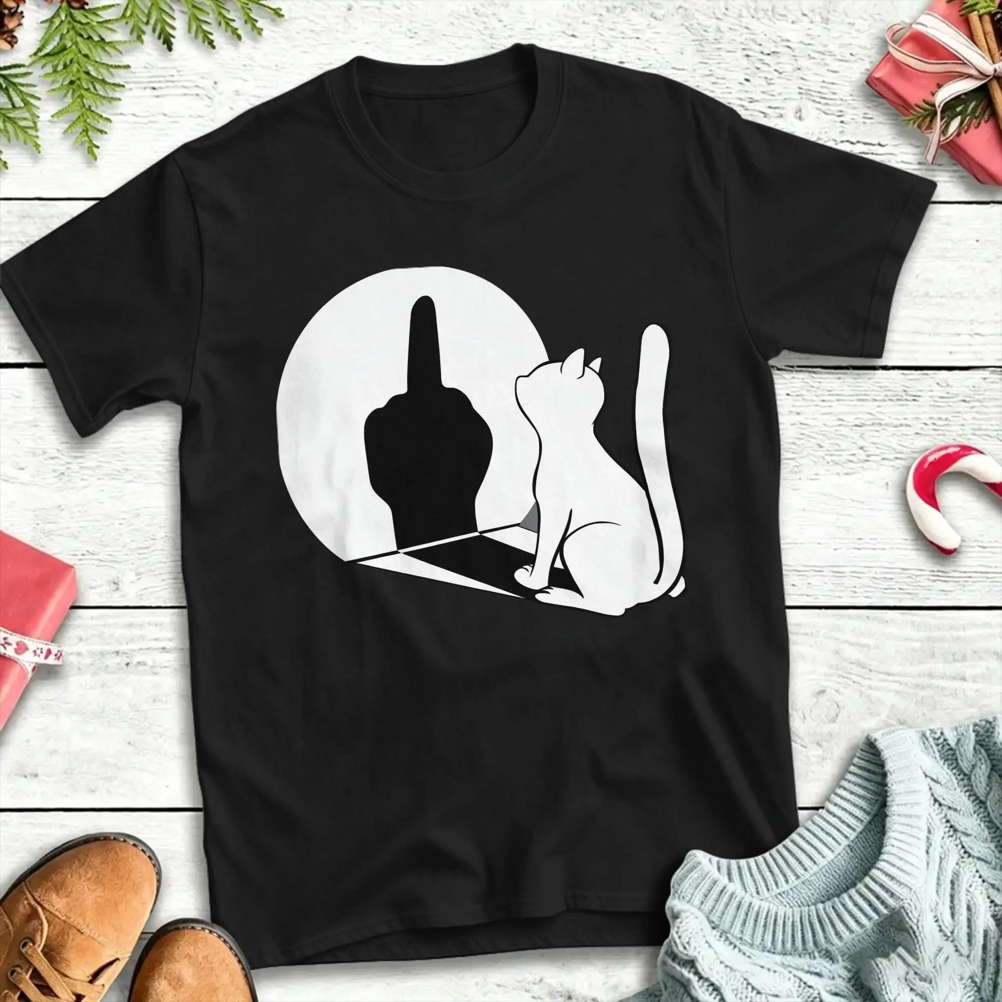 Middle Finger Cat Statement Cat T Shirt Summer  Vintage T-Shirts Pure Cotton Leisure Tee Shirt For Adult Loose Top Tees