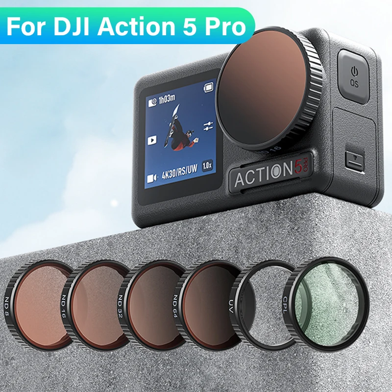 Lens Filter Set for DJI Osmo Action 5 Pro/Action 4/3 Camera Filter UV CPL ND8/16/32/64 Optical Glass Polarizer Filters Accessory — DJI