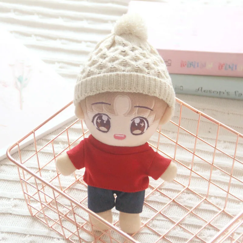 20cm Doll Baby Clothes pants suit Wool hat T-shirt RED Sweater Plush EXO Hat Doll Body-Shape Children Birthday Gift