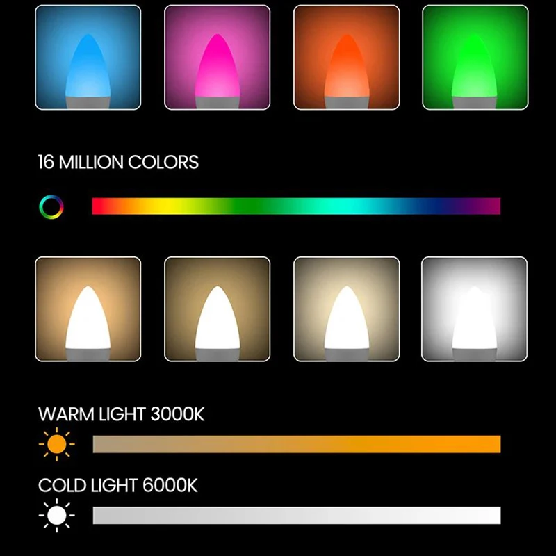 EWelink-Lampe Bougie LED Intelligente à Intensité Variable, Ampoules Wifi, Commande Vocale, Chambre et Salon, RVB, 100-240V, 3000-6000K, E14