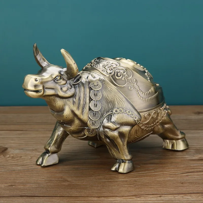 

Ashtray Home Living Room Anti-fly Ash Creative Cattle Tiger Shape Personality Trend Office Cover Ashtray Metal Smoking Accessory