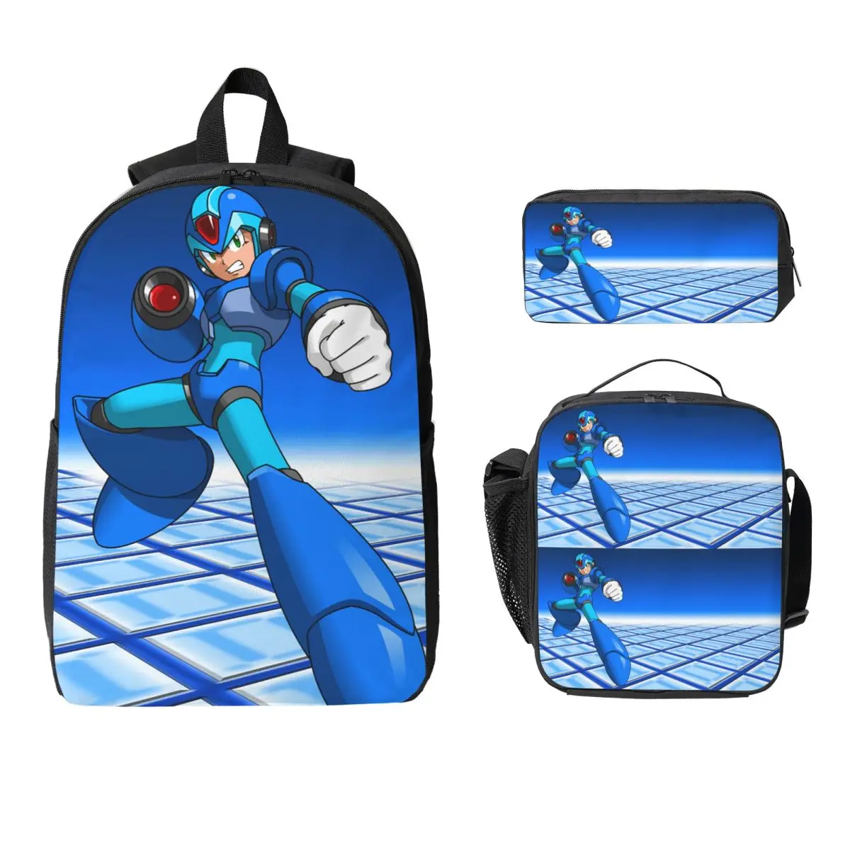 

Megaman Video Game Mega Man Backpack Boys Girls BookBag School Bag Laptop Shoulder Bags 3ps Insulated Lunch Bag Pencil Case