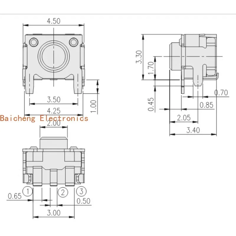100PCS TAFG1-12WQR SMT 3-Foot Bracket 3.3 * 4.5 Side Press Button Touch Button Switch