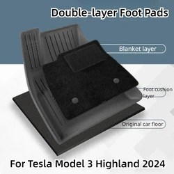 6PCS Floor Mats for Tesla Model 3 Highland 2024 TPE Waterproof Wear-resistant Double-layer Foot Pads Car Interior Accessories