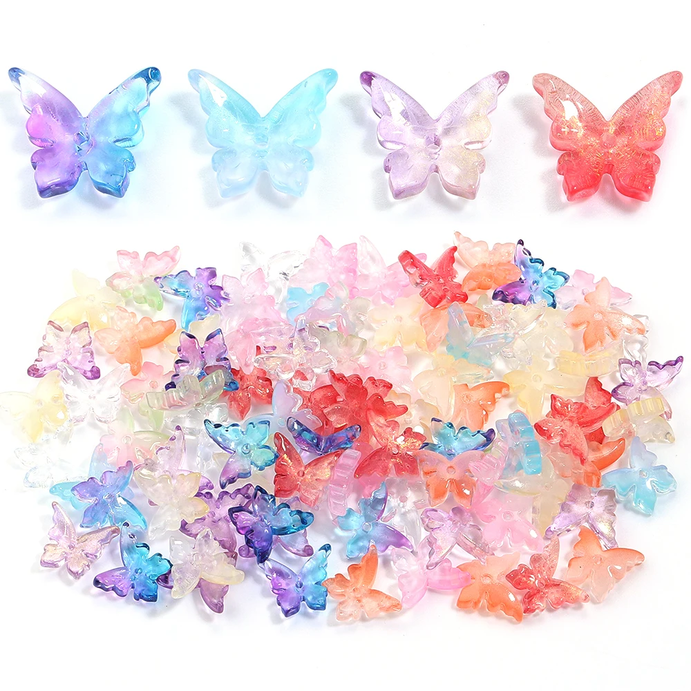 50Pcs Colorful Lampwork Beads Butterfly Shaped Glass Beads for Jewelry Making DIY Handmade Craft Earrings Bracelet Accessories