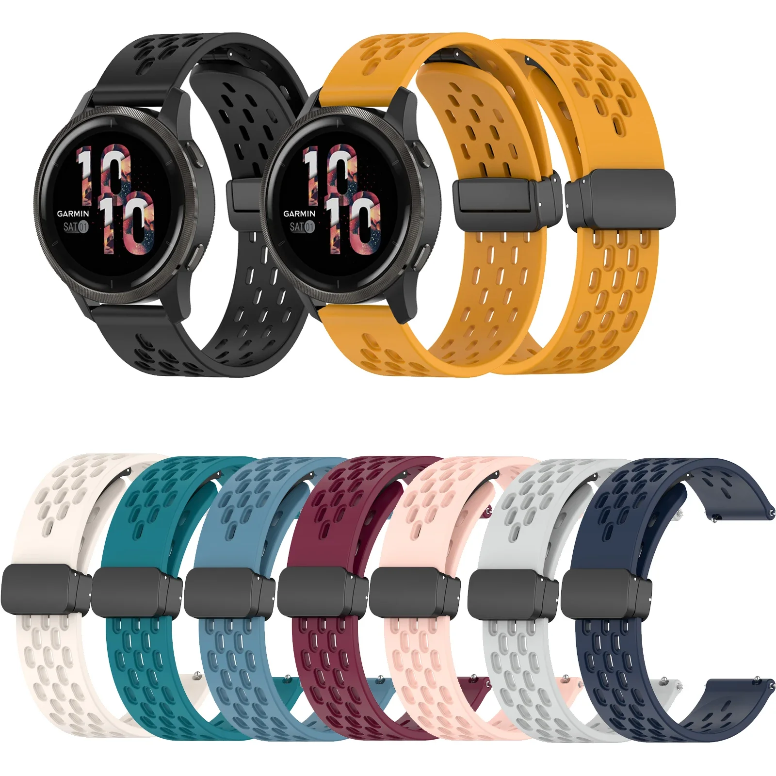 Silikon saat kayışı Garmin Venu 2 Artı Sq Vivoactive 3 4 5/Forerunner 255 645 158/55/245 müzik Manyetik Toka Kayışı