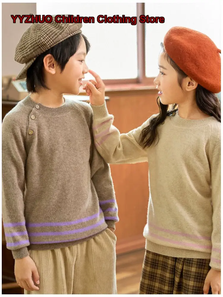 Kids Knit Top Boys Girls Autumn Winter Knit Cashmere Base Layer Top Button Front Slope Shoulder