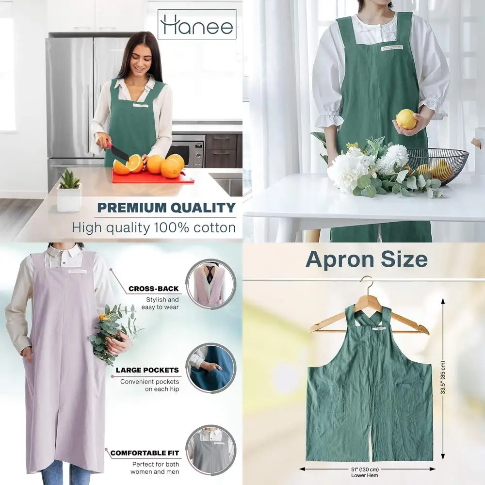 

Хлопковые фартуки унисекс HANEE с перекрестной спинкой и карманами