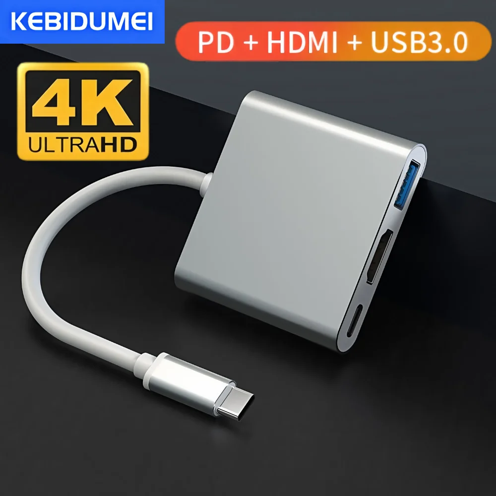 3 в 1 адаптер типа C на HDMI-совместимый концентратор USB 3.1 Конвертер зарядки USB C для Samsung S23 Ultra Huawei Xiaomi Ноутбук Macbook