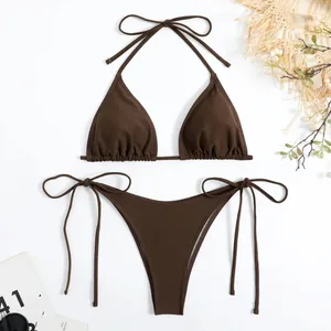 Frauenmonochrom Tanga Bikini Set, Seitenhalter Bill, Damen -geteiltes Griff, verstellbare brasilianische Strandmode, sexy 8 Hauptbikini -Verkäufe mit Anpassung - №5
