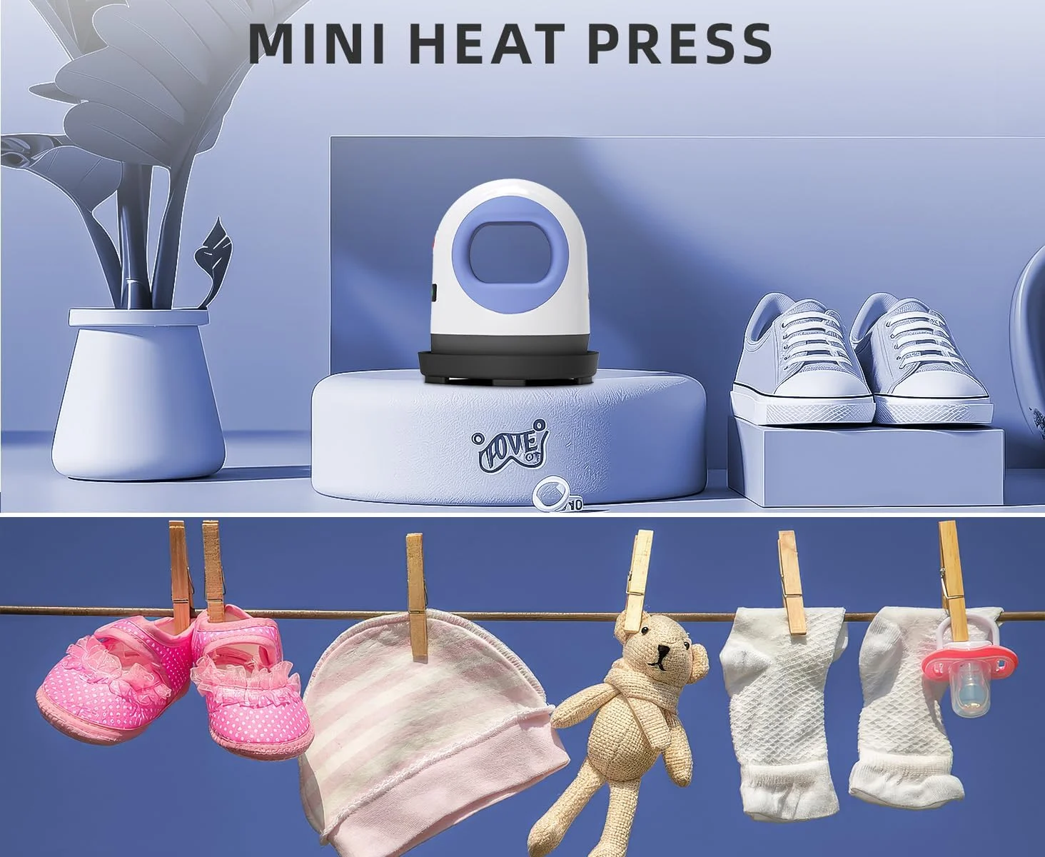 Mini Heat Press Small  Portable Mini Iron Ceramic-Coated Heat Plate for Small Objects like Shoes Stuffed AnimalsHat & T-shirt