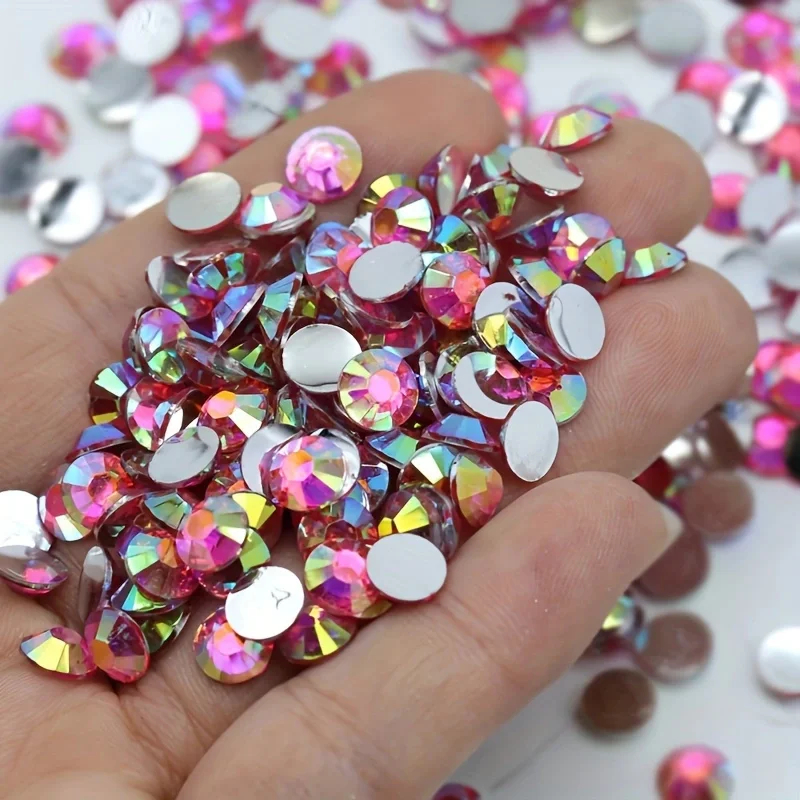 Resin Rhinestones Lt.Pink AB/Dark.Rose AB Silver Bottom 2-6mm Non Hotfix Flatback Rhinestone For Nail Art Garment Decoration DIY