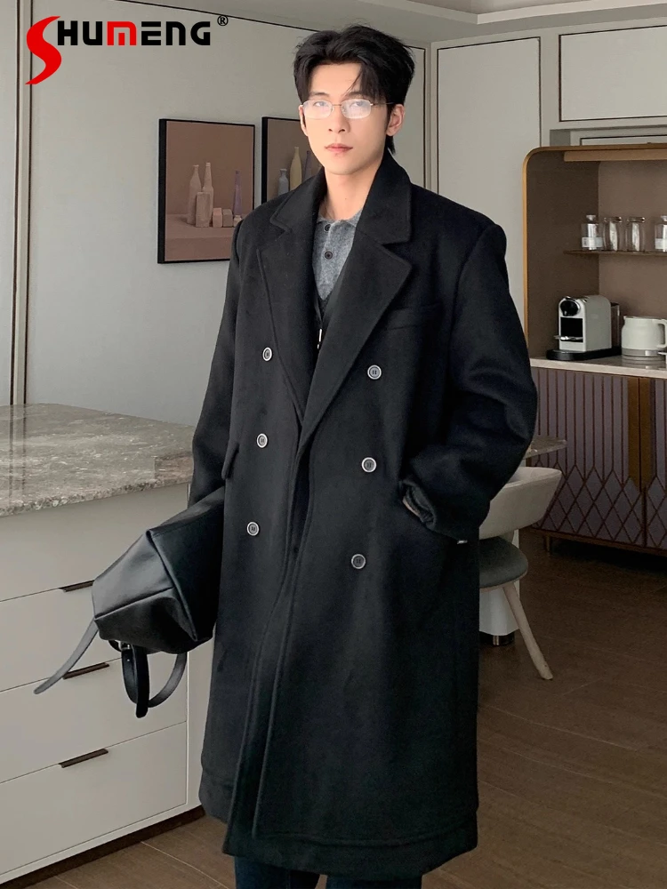 معاطف رجالية شتوية جديدة لعام 2025 مبطنة بلون واحد معاطف فضفاضة أنيقة متوسطة الطول فوق الركبة سترات دافئة سميكة للرجال #1
