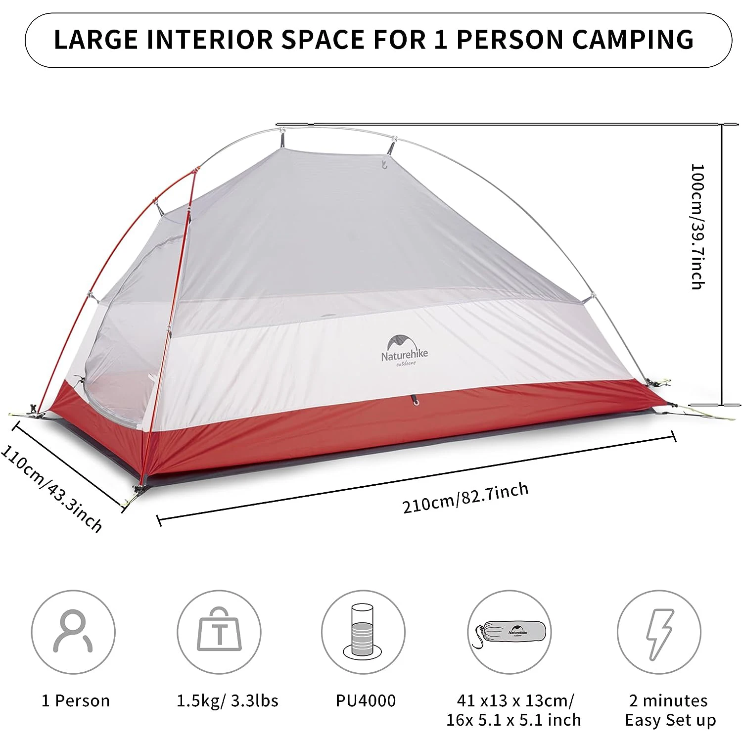 Naturehike Cloud Up Ultralight Hiking Tent 20D Fabric Tent Single Tandem Outdoor Waterproof Hiking Tent