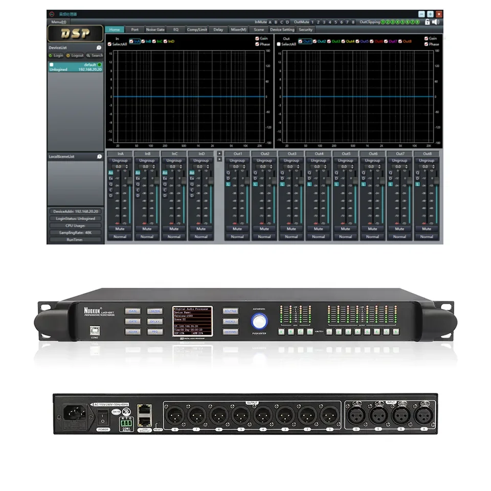 Sound processing 4 Input 8 Output DSP Audio Processor for Stage Sound Equipment