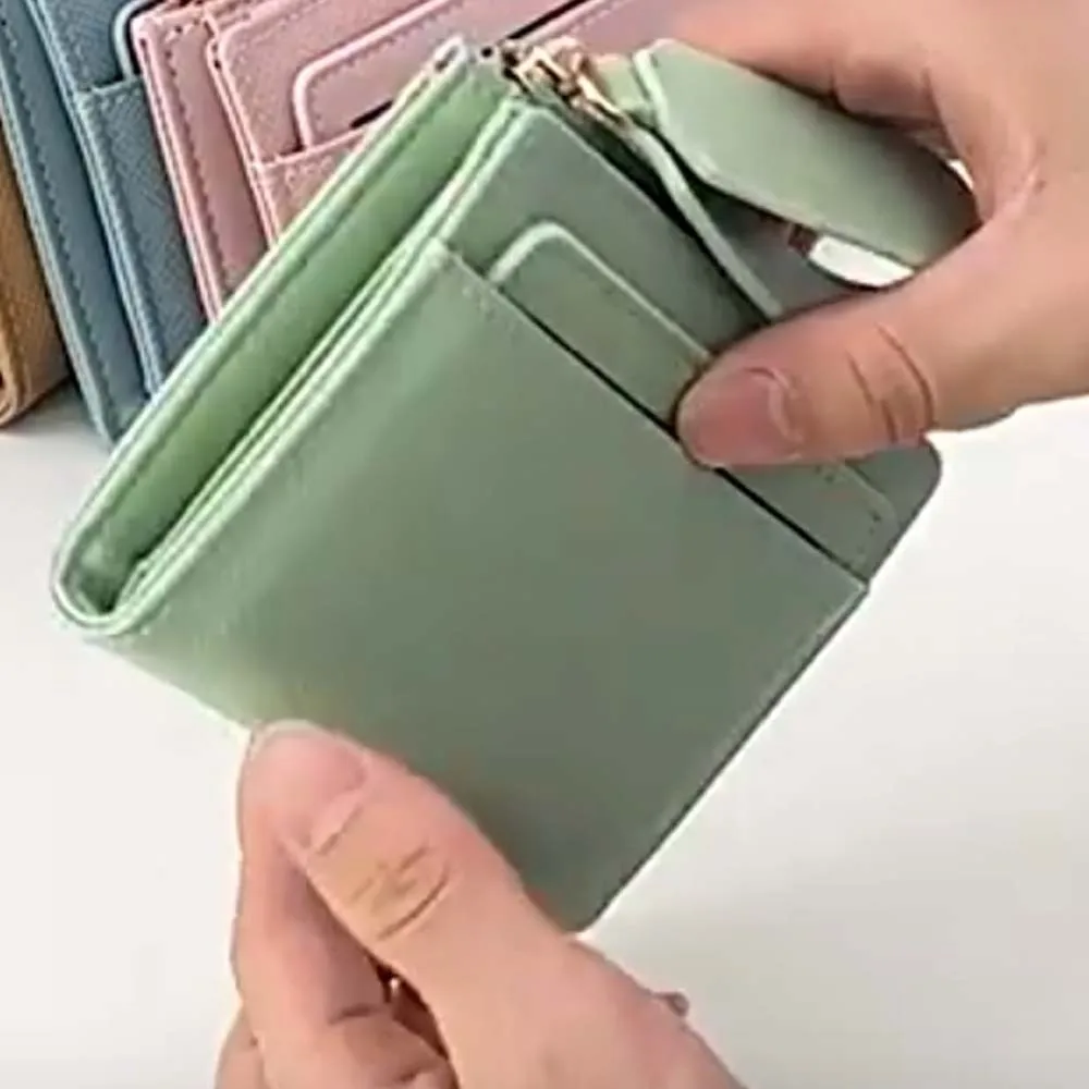Portable Women Folding Wallet Multiple Card PVC Solid Color Card Bag Korean Style Classic Lady Short PU Purse Work